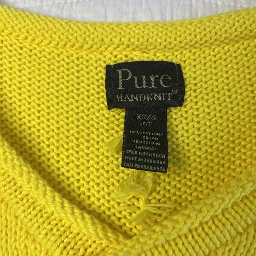 PURE KNITS Pullover Sweater Womens Size XS-S Yellow Buttons V Neck Long Sleeve - Picture 4 of 8